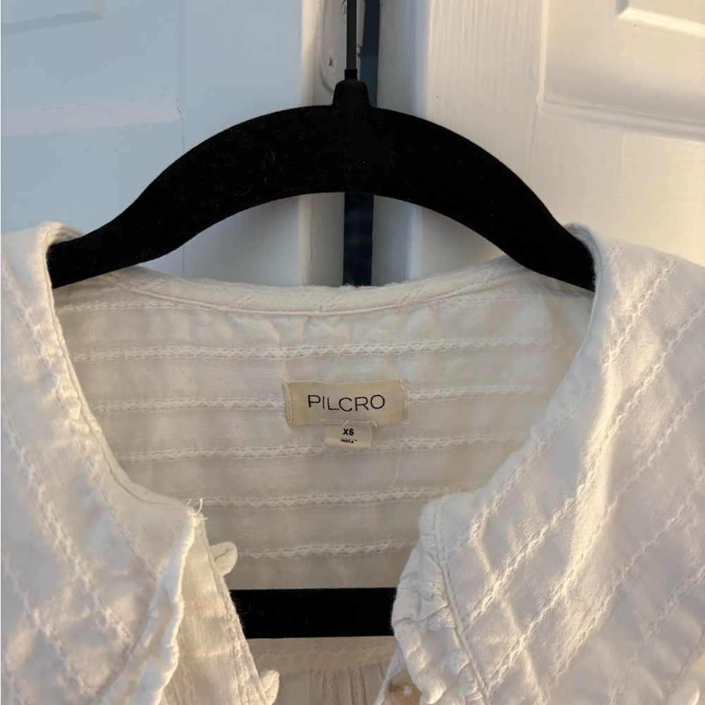 Anthropologie Pilcro White Ruffled Collar Button-Front Blouse - Picture 3 of 3